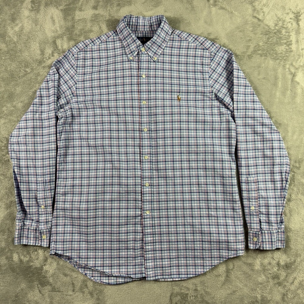 Ralph Lauren Long Sleeve Plaid Shirt Men Large Blue Casual ButtonDown Flesh Pony - Picture 2 of 14